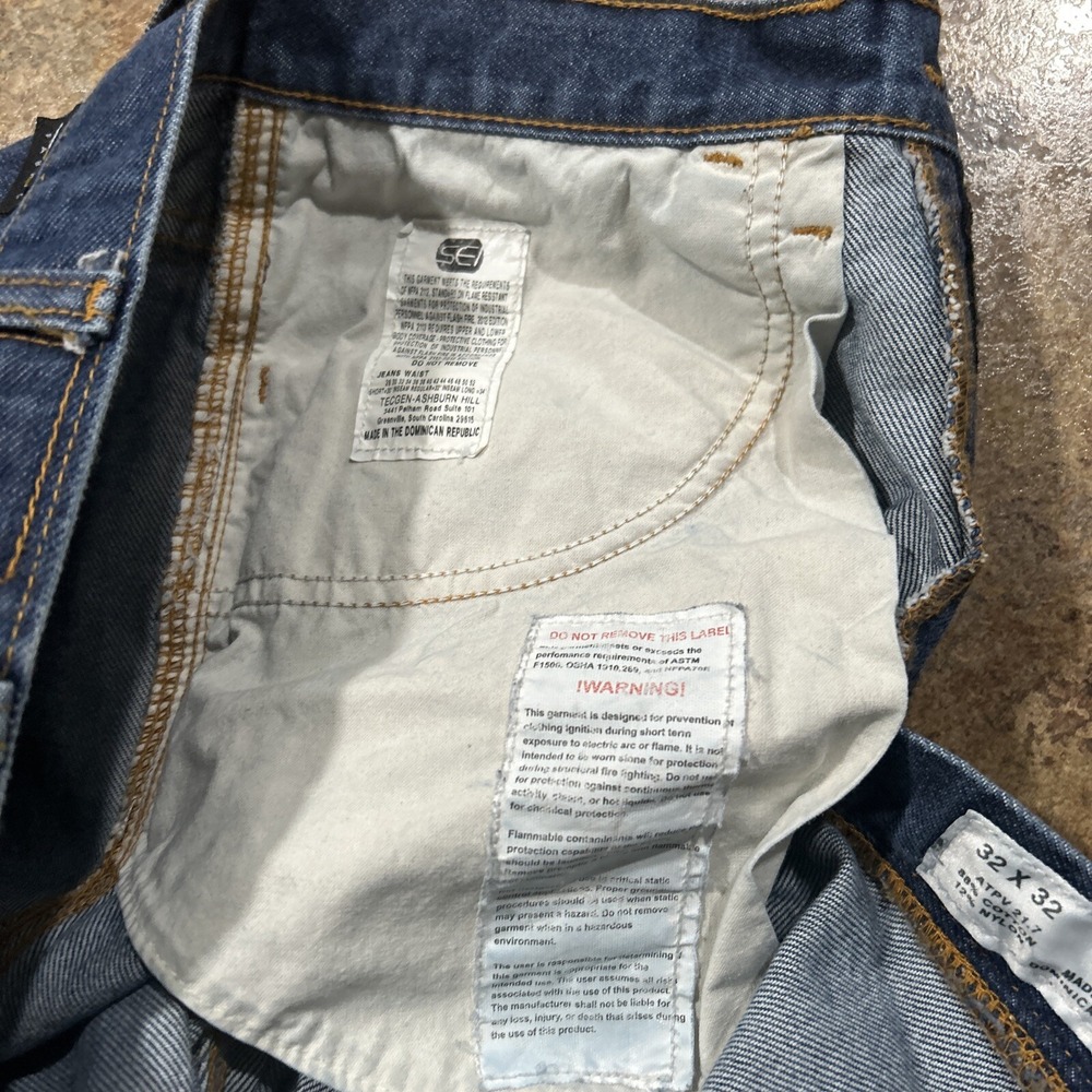 TECGEN FR Jeans Mens 32x32 Blue Solid CAT 2 2112 Flame Resistant Workwear - Picture 5 of 9
